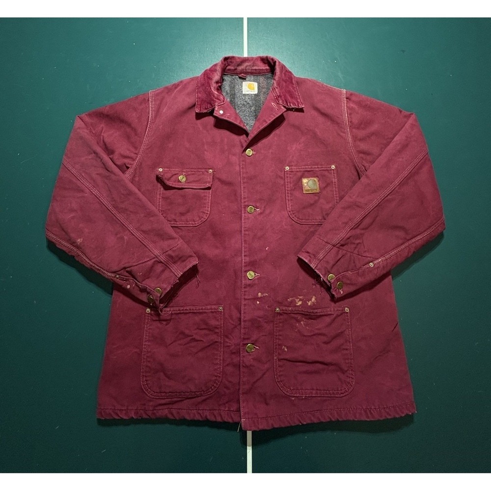 Vintage‎ Carhartt Blanket Lined Work Chore Jacket Size XL Made in USA Wine Bordó